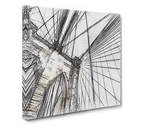 The Brooklyn Bridge in New York City in Abstract Modern Canvas Wall Art Print Ready to Hang, Framed Picture for Living Room Bedroom Home Office Décor, 14x14 Inch (35x35 cm)