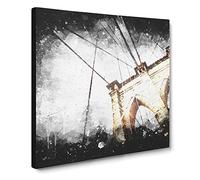 The Brooklyn Bridge in New York City Paint Splash Canvas Print | Gallery Wrapped 30mm Frame Wall Art | 14x14 inches | Ready to Hang | Modern Cityscape Picture | Living Room Bedroom Lounge Office