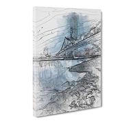 The Brooklyn Bridge In New York In Abstract Modern Canvas Wall Art Print Ready to Hang, Framed Picture for Living Room Bedroom Home Office Décor, 24x16 Inch (60x40 cm)