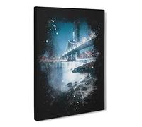 The Brooklyn Bridge In New York Paint Splash Canvas Print | Gallery Wrapped 30mm Frame Wall Art | 24x16 inches | Ready to Hang | Modern Cityscape Picture | Living Room Bedroom Lounge Office