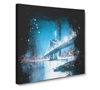 The Brooklyn Bridge in New York Paint Splash Modern Canvas Wall Art Print Ready to Hang, Framed Picture for Living Room Bedroom Home Office Décor, 20x20 Inch (50x50 cm)