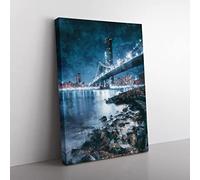 The Brooklyn Bridge In New York Painting Modern Canvas Wall Art Print Ready to Hang, Framed Picture for Living Room Bedroom Home Office Décor, 76x50 cm (30x20 Inch)