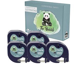 The Bubbli Original | 12267 S0721530 S0721550 Black on Clear Compatible Plastic Label Tapes for DYMO LetraTag LT-100H LT-100T LT-110T QX50 XR XM 2000 Plus (12mm x 4m | 5-Pack)