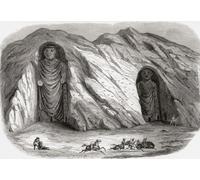 The Buddhas of Bamyan Bamyan valley Hazarajat region central Afghanistan seen here in the 19th century. The statues were destroyed by the Taliban in 2001. From Monuments de Tous les Peuples published