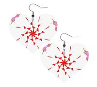 The budding and turning flower Prints Leather Heart earrings Pendant Stylish and light Lightweight Dangle for Women Girls, One Size, Leather, No Gemstone