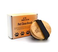 The Buddy System Pet Close Brush, Soft Touch Oval Palm Brush - Bamboo Massage Handheld with Soft Boar Bristles and Elastic Band for Dogs and Cats