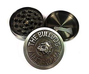 The bulldog 3 part embossed silver metal grinder with diamond shaped teeth for a fine grind
