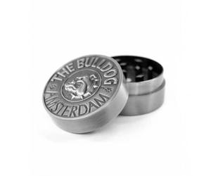 The Bulldog Amsterdam Grinder, 2 Piece Embossed Silver Metal, Manual, For King Size Rolling Papers