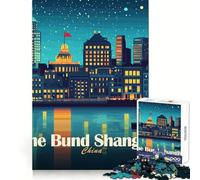The Bund Shanghai China Nightscape Jigsaw Puzzles 1000 Piece for Adults Thinking Skill Relaxed Leisure Neat Edges Perfect Xmas (38x52cm)