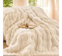 The Bunny Blanket for Adults,Bunny Blanket for Women,Cozy Plush Blankets for Girls,Soft Fuzzy Faux Fur Throw Blankets,The Bubble Throw Set for Couch Chair Bed Sofa (White,40" X 62"/100 X 150cm)