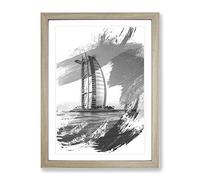 The Burj Al Arab Dubai 2 V1 Modern Framed Wall Art Print, Ready to Hang Picture for Living Room Bedroom Home Office Décor, Oak A2 (64 x 46 cm)