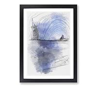 The Burj al Arab Hotel in Dubai Sketch Framed Print | A2 Black Framed Wall Art | Ready to Hang | Modern Nature Picture | Living Room Bedroom Lounge Office