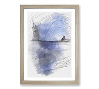 The Burj al Arab Hotel in Dubai Sketch Framed Print | A2 Oak Framed Wall Art | Ready to Hang | Modern Nature Picture | Living Room Bedroom Lounge Office