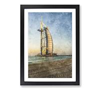 The Burj Al Arab in Dubai Vol.1 Painting Framed Print | A2 Black Framed Wall Art | Ready to Hang | Modern Historical Picture | Living Room Bedroom Lounge Office