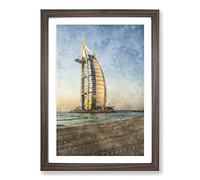 The Burj Al Arab in Dubai Vol.1 Painting Framed Print | A2 Walnut Framed Wall Art | Ready to Hang | Modern Historical Picture | Living Room Bedroom Lounge Office
