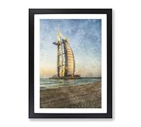 The Burj Al Arab In Dubai Vol.1 Painting Modern Framed Print | A3 Black Framed Wall Art | Ready to Hang | Modern Historical Picture | Living Room Bedroom Lounge Office