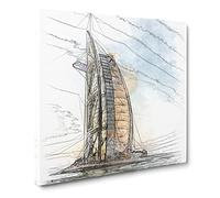 The Burj Al Arab In Dubai Vol.1 Sketch Canvas Print | Gallery Wrapped 30mm Frame Wall Art | 14x14 inches | Ready to Hang | Modern Picture | Living Room Bedroom Lounge Office