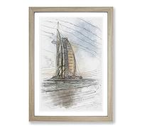 The Burj Al Arab in Dubai Vol.1 Sketch Framed Print | A2 Oak Framed Wall Art | Ready to Hang | Modern Nature Picture | Living Room Bedroom Lounge Office