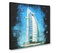 The Burj Al Arab In Dubai Vol.2 Paint Splash Canvas Print | Gallery Wrapped 30mm Frame Wall Art | 20x20 inches | Ready to Hang | Modern Picture | Living Room Bedroom Lounge Office