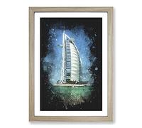 The Burj Al Arab in Dubai Vol.2 Paint Splash Framed Print | A2 Oak Framed Wall Art | Ready to Hang | Modern Nature Picture | Living Room Bedroom Lounge Office