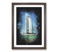 The Burj Al Arab in Dubai Vol.2 Paint Splash Framed Print | A2 Walnut Framed Wall Art | Ready to Hang | Modern Nature Picture | Living Room Bedroom Lounge Office