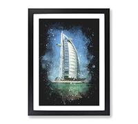The Burj Al Arab In Dubai Vol.2 Paint Splash Modern Framed Print | A3 Black Framed Wall Art | Ready to Hang | Modern Nature Picture | Living Room Bedroom Lounge Office