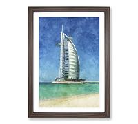 The Burj Al Arab in Dubai Vol.2 Painting Framed Print | A2 Walnut Framed Wall Art | Ready to Hang | Modern Historical Picture | Living Room Bedroom Lounge Office