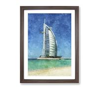 The Burj Al Arab In Dubai Vol.2 Painting Modern Framed Print | A3 Walnut Framed Wall Art | Ready to Hang | Modern Historical Picture | Living Room Bedroom Lounge Office