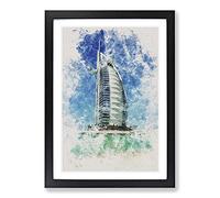 The Burj Al Arab in Dubai Vol.2 Watercolour Framed Print | A2 Black Framed Wall Art | Ready to Hang | Modern Historical Picture | Living Room Bedroom Lounge Office