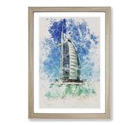 The Burj Al Arab in Dubai Vol.2 Watercolour Framed Print | A2 Oak Framed Wall Art | Ready to Hang | Modern Historical Picture | Living Room Bedroom Lounge Office