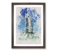 The Burj Al Arab in Dubai Vol.2 Watercolour Framed Print | A2 Walnut Framed Wall Art | Ready to Hang | Modern Historical Picture | Living Room Bedroom Lounge Office