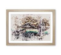 The Burj Al Arab in Dubai Vol.3 Watercolour Framed Print | A2 Oak Framed Wall Art | Ready to Hang | Modern Historical Picture | Living Room Bedroom Lounge Office