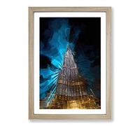 The Burj Khalifa in Dubai in Abstract Framed Print | A2 Oak Framed Wall Art | Ready to Hang | Abstract Fantasy Picture | Living Room Bedroom Lounge Office