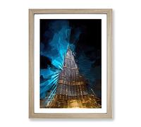 The Burj Khalifa In Dubai In Abstract Modern Framed Wall Art Print, Ready to Hang Picture for Living Room Bedroom Home Office Décor, Oak A3 (34 x 46 cm)
