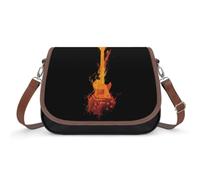 The Burning Flame Guitar Women's Leather Crossbody Handbags | Shoulder Bag With Adjustable Strap Fashion Cross Body Purse