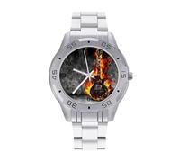 The Burning Guitar Men's Watches Stainless Steel Watch Strap Analog Quartz Watch Business Wristwatches