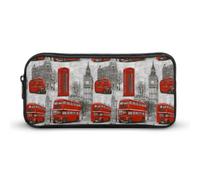 The Buses & Ancient Buildings Pen Holder Pouch Large Storage Pencil Case with Zippered Stationery Bag Office