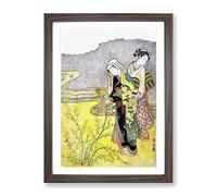 The Bush Clover By Harunobu Suzuki Asian Japanese Framed Print | A3 Walnut Framed Wall Art | Ready to Hang | Asian Floral Picture | Living Room Bedroom Lounge Office