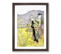 The Bush Clover by Harunobu Suzuki Framed Print | A2 Walnut Framed Wall Art | Ready to Hang | Modern Floral Picture | Living Room Bedroom Lounge Office