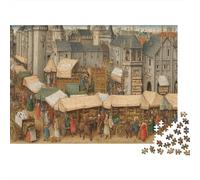 The Bustling Medieval Market Square Jigsaw Puzzles. 52x38cm/1000pcs Whimsical Challenge Toy for Educational Games Gifts