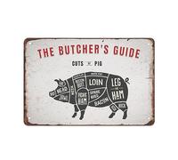The Butcher's Guide Pig Vintage Poster Metal Aluminum Retro Kitchen Signs For Cafe Bar Pub Beer Wall Decor Art Poster 12 * 8 Inches