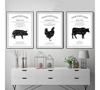 The Butcher'S Guide Poster Prints Beef Pork Chicken Butcher Diagram 3 Pieces Canvas Painting Kitchen Art Pictures Modern Restaurant Decor 12"X16"X3Pcs Unframed