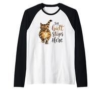The Butt Stops Here Funny Cat Walking Away Tabby Feline Raglan Baseball Tee