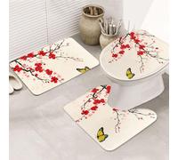 The Butterfly Is In Full Bloom Bathroom Rugs Sets 3 Piece, Soft Absorbent Memory Foam Bath Mats And U Shaped Contour Toilet Rug, Home Decoration, Quick Dry