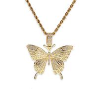 The Butterfly Necklace Hip Hop Full Iced Out Cubic Sliver Stone