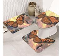 The Butterfly To The Little Girl Bathroom Rugs Sets 3 Piece, Soft Absorbent Memory Foam Bath Mats And U Shaped Contour Toilet Rug, Home Decoration, Quick Dry
