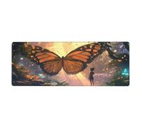The Butterfly To The Little Girlfloral Print Mousepad Laptop Keyboard Mat Large Mouse Pad With Stitched Edges Long Non-Slip Rubber Base Spring Desk Pad For Office Home Desk Decor, 31.5" X 11.8"