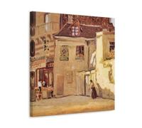 The Cafe of Paris Corner by Grant Wood - Paris Street Cafe Wall Art Poster in American Regionalism Style Decorative Painting Canvas Wall Art Living Rooms Bedroom Painting Frame 12x12inch(30x30cm)