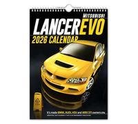 The Calendar King - Mitsi Evo - 2026 Wall Calendar - Nostalgic/Motoring/Classic Car/Christmas/Birthday/Gift Idea/Present/Novelty/Secret Santa/Office Gift (Full Colour, A4 Size)