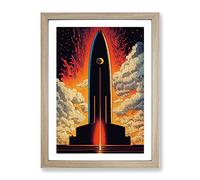 The Captivating Spaceship Rocket Framed Print | A4 Oak Framed Wall Art | Ready to Hang | Modern Nature Picture | Living Room Bedroom Lounge Office